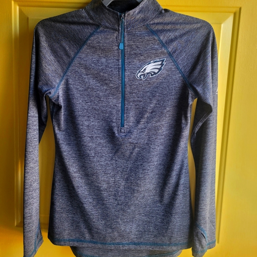 Magestic Philadelphia Eagles Women's Heathered Gray Quarter-Zip Pullover Size S